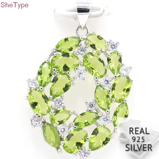 

SheType 3.2g Green Peridot White CZ Gift For Girls 925 Solid Sterling Silver Pendant 34x23mm