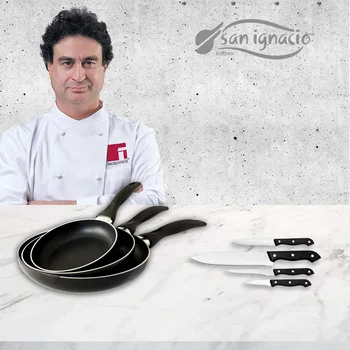 Pans (16,20, 24) in aluminum pressing and kitchen knives in stainless steel SAINT ignacio collection Cune
Pans (16,20, 24) in aluminum pressing and kitchen knives in stainless steel SAINT ignacio collection Cune