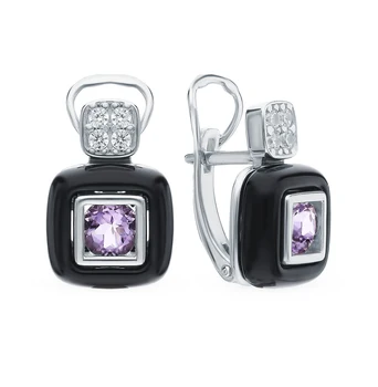 Silver earrings with amethyst and cubic zirconia sunlight sample 925 
Silver earrings with amethyst and cubic zirconia sunlight sample 925
