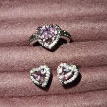 Modyle-anillos de boda con corazón para mujer, Color plata, cristal rosa, circonita elegante de lujo, anillos joyas regalos de compromiso