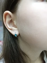 Pendientes de aro con forma de estrella para niña y mujer, aretes de aro con cristales azules y plateados para niña y mujer, joyería coreana, 925