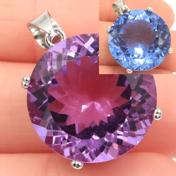 

30x20mm 2019 Hot Sell Big Round Gemstone 20mm Created Color Changing Alexandrite & Topaz Gift For Woman's Silver Pendant