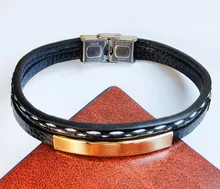 Vnox-pulsera de cuero multicapa para hombre y mujer, brazalete de acero inoxidable personalizable, personalizado, informal