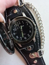 Reloj de pulsera de cuarzo con correa de cuero para hombre, cronógrafo Steampunk con tapa de Calavera, con cadena, 2019