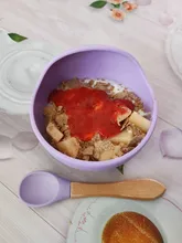 Tazón de silicona para bebé, vajilla de alimentación para bebé, tazón de succión, plato, manija de madera silicona, cuchara, juego de platos para bebé