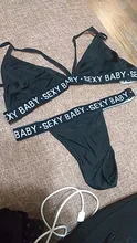 Conjunto de Bikini para mujer, ropa interior deportiva Sexy, corsé de vendaje Sexy con letras, sujetador de realce + tangas, bragas, lencería de estilo veraniego