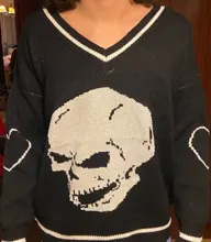 Rapcopter-suéteres Y2K para mujer, suéteres de calaveras con cuello de pico, Tops tejidos informales holgados, ropa de calle, Tops Retro, azul, otoño 2020