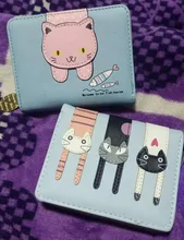 Cartera pequeña con gato para mujer, Cartera de marca de diseño, monedero de piel sintética para mujer, titular de la tarjeta femenina, Billetera
