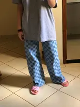 Outwear Pant Harajuku Plaid-Pattern Blue Jeans Loose Autumn Fashion Women Hipster Long