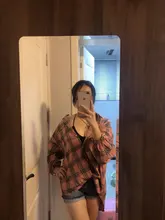 HOUZHOU camisas a cuadros mujeres linterna manga Cardigan Vintage rosa cuadros blusa bonita moda abotonada Oversize