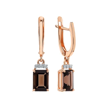 Gold earrings with cubic zirconia and quartz smoky sunlight sample 585
Gold earrings with cubic zirconia and quartz smoky sunlight sample 585