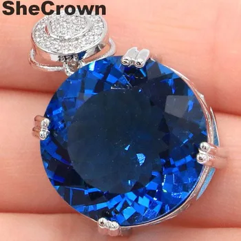 SheCrown Big Round Gemstone 20x20mm Created London Blue Topaz White CZ Silver Pendant 30x20mm 
SheCrown Big Round Gemstone 20x20mm Created London Blue Topaz White CZ Silver Pendant 30x20mm