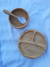 3 unids/set alimentación de bebé de la placa de la cena de alimentación vajilla con silicona succión Copa cuchara de madera de los niños de mercancías