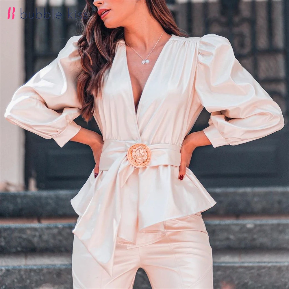 BubbleKiss Spring Autumn Blouse Women Fashion All-Match Solid Blouse V-Neck Long Sleeve Tops Office Lady Elegant Female Shirts 
BubbleKiss Spring Autumn Blouse Women Fashion All-Match Solid Blouse V-Neck Long Sleeve Tops Office Lady Elegant Female Shirts