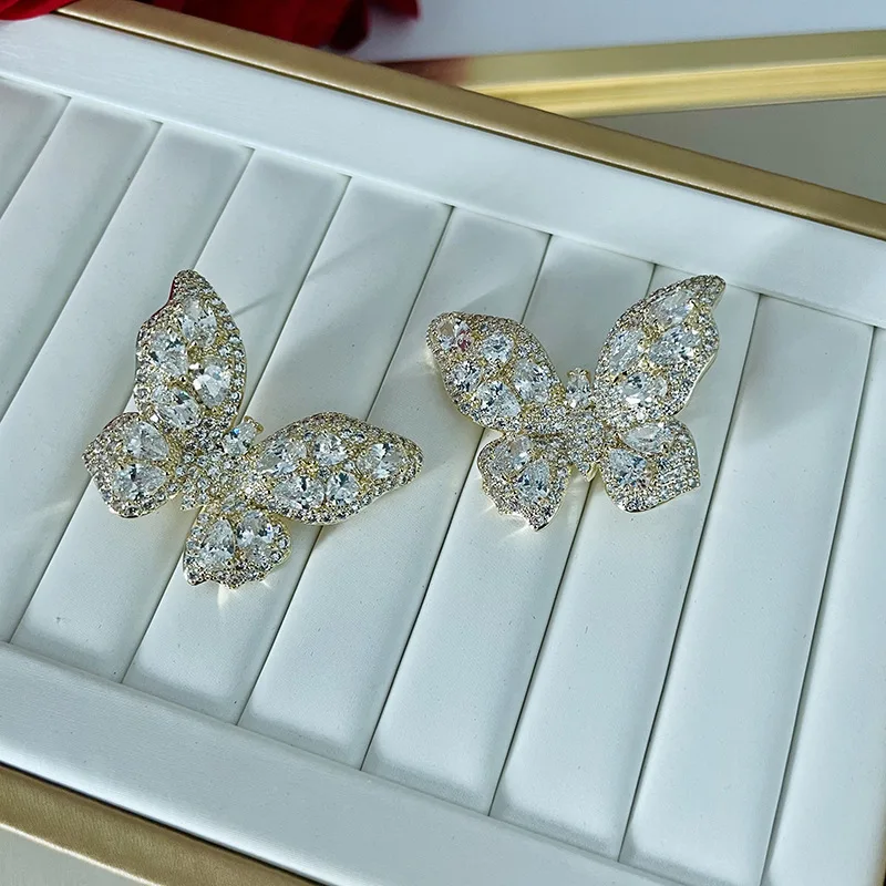 

European And American New Style Butterfly Zircon Fashion Temperament S925 Silver Needle Earrings