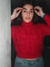 Suéter de punto para mujer, Jersey corto de manga larga y cuello alto, de punto, a la moda, otoño e invierno, 2021