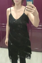 Vestido Vintage del gran Gatsby para mujer, vestido de lentejuelas de fiesta Vintage de los años 1920, camisola Sexy con cuello en V, vestido de flecos dorados, trajes de Flapper