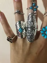 Tocona-Conjunto de 9 anillos bohemios con diseño de Luna y flecha para mujer, Color plata antigua, conjunto de anillos de girasol para mujer, joyería de talla 3304