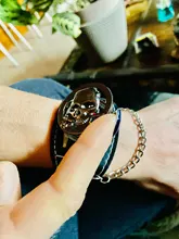 Reloj de pulsera de cuarzo con correa de cuero para hombre, cronógrafo Steampunk con tapa de Calavera, con cadena, 2019
