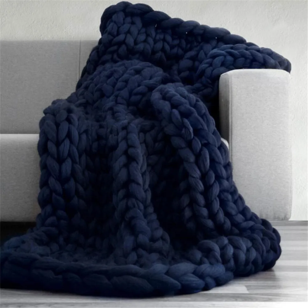 

Fashion Hand Chunky Knitted Blanket Thick Yarn Wool-like Polyester Bulky Knitted Blankets Winter Soft Warm Throw Drop Shipping