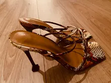 Zapatos de tacón alto y fino con estampado de serpiente para mujer, sandalias sexys con punta cuadrada, para verano, 2020