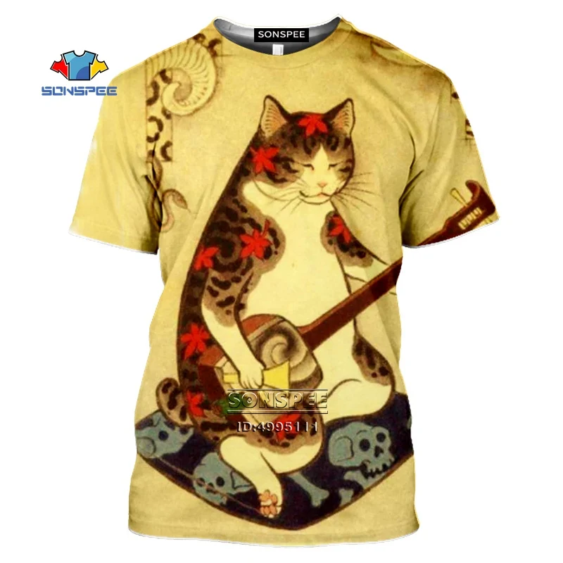 SONSPEE 3D принт японский самурайский Кот тату Мужская футболка классная