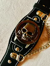 Reloj de pulsera de cuarzo con correa de cuero para hombre, cronógrafo Steampunk con tapa de Calavera, con cadena, 2019