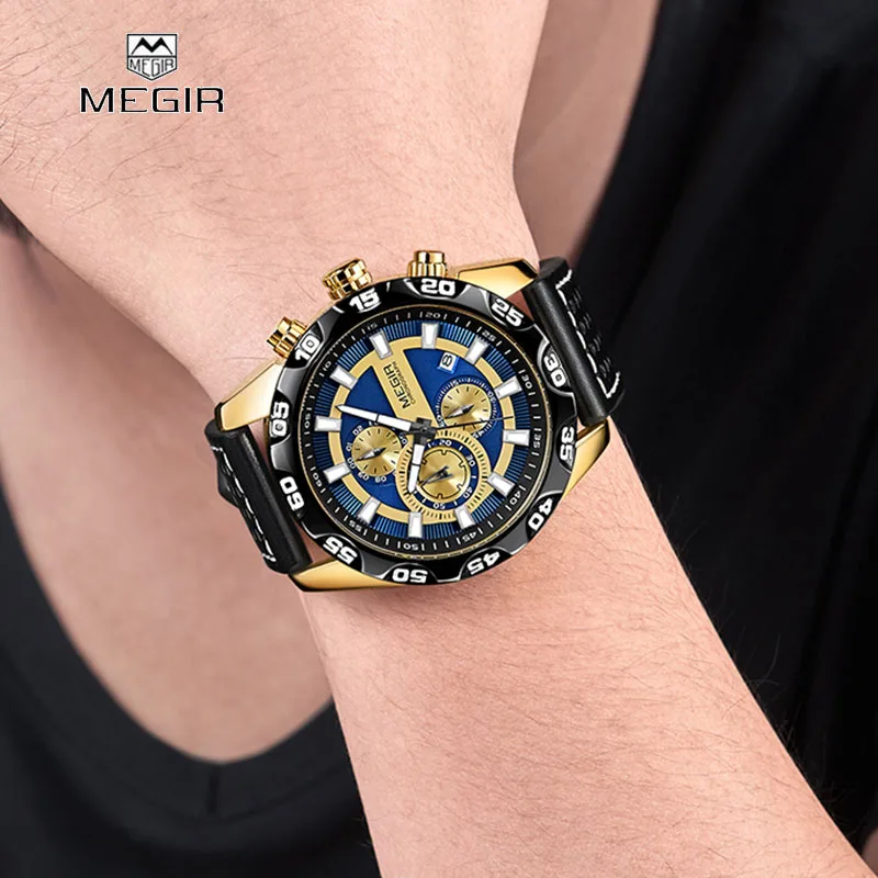 Часы наручные Megir мужские в стиле милитари брендовые Роскошные Аналоговые