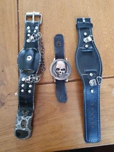 Reloj de pulsera de cuarzo con correa de cuero para hombre, cronógrafo Steampunk con tapa de Calavera, con cadena, 2019