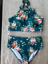 Two-Pieces Swimsuit Bikini-Sets Bathing-Suits Boho Cupshe Green FLORAL-HALTER High-Waist