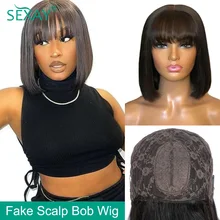 

Sexay Bob Human Hair Wig For Women 150 Density Malaysian Straight Short Bang Wigs Double Drawn 8-16 Inch Fringe Wigs With Bangs