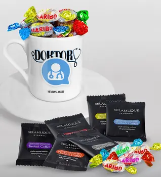 Personalized Doctor Turkish coffee Cup Selamlique Mixed Turkish Coffee House and Haribo Candy Gift Seti-11 
Personalized Doctor Turkish coffee Cup Selamlique Mixed Turkish Coffee House and Haribo Candy Gift Seti-11