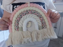 Tapiz de algodón tejido a mano para decoración del hogar, tapiz de arcoíris tejido a mano, adornos de Color para habitación de niños y niñas, juguete colgante de pared con borla