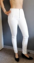 Melody Pantalones blancos-pantalones de piel sintética de cintura alta para mujer, pantalón utilitario, con cremallera, de talla grande, para invierno