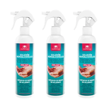 CRYSTAL CLEAR. Pack 3 hydroalcoholic solution in gun. 70% Alcohol. Ethanol Cosmetic. 3x250ml. Hand cleaner without rinsing
CRYSTAL CLEAR. Pack 3 hydroalcoholic solution in gun. 70% Alcohol. Ethanol Cosmetic. 3x250ml. Hand cleaner without rinsing