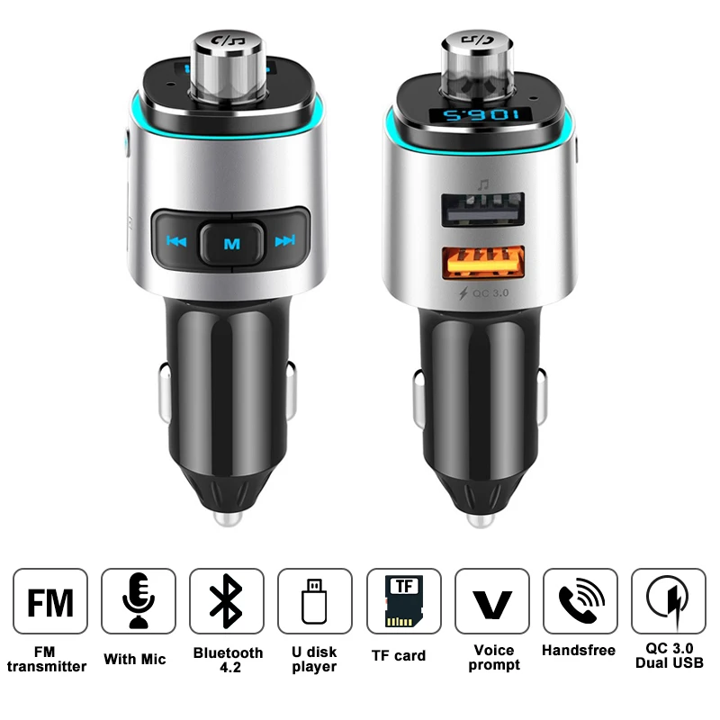 High Quality FM Transmitter Car Kit Bluetooth Handfree Aux Modulator QC3.0 USB Quick Charger Audio MP3 Player With Ambient Light
High Quality FM Transmitter Car Kit Bluetooth Handfree Aux Modulator QC3.0 USB Quick Charger Audio MP3 Player With Ambient Light