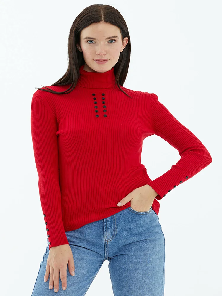 Turtleneck Viscose Fabric Button Decoration Women's Chic Pullover 2022 New Fashion Women's Winter Sweater With 5 Color Options
Turtleneck Viscose Fabric Button Decoration Women's Chic Pullover 2022 New Fashion Women's Winter Sweater With 5 Color Options