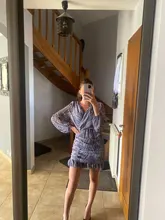 Vestido con estampado de piel de serpiente para mujer, vestido sexy con volantes, manga linterna y cuello de pico, para primavera y otoño, 2020