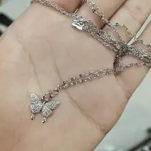 Colgante de doble capa con forma de mariposa para mujer, Gargantilla de Color plata de ley 925, cadena redondo, exquisita, regalo de boda, joyería fina