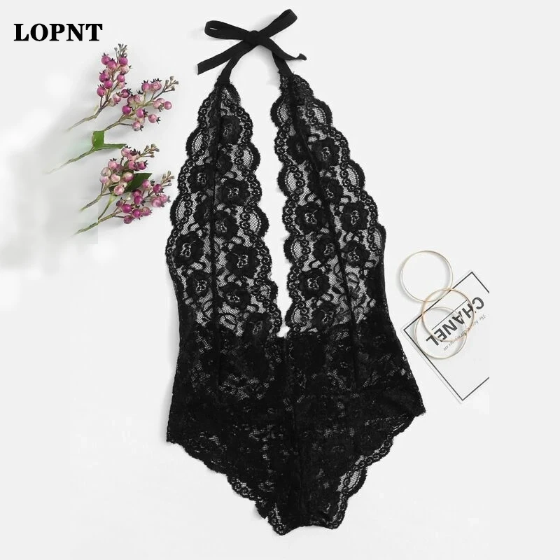 

LOPNT Sexy Bodysuit Scalloped Trim Floral Lace Teddy Bodysuit transpare women's babydoll femal lingerie bodysuit sexy costumes