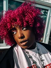 FAVE Afro-pelucas rizadas con flequillo, pelo negro, Morado, longitud del hombro, resistentes al calor, sintético, africano, americano, para mujeres negras