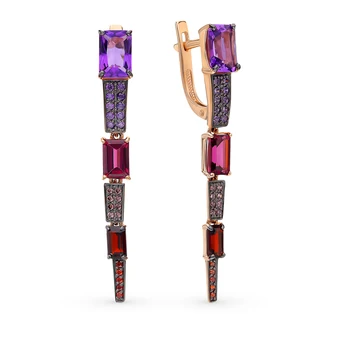 Gold earrings with rhodolite, amethyst, cubic zirconia and Garnet sunlight
Gold earrings with rhodolite, amethyst, cubic zirconia and Garnet sunlight