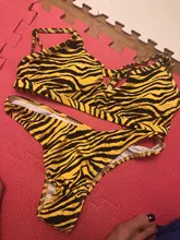 Microbikini con patrón de tigre de talla grande para mujer, traje de baño con forma de triángulo, conjunto de bikini con cuello Halter y espalda descubierta, bañador brasileño 2020