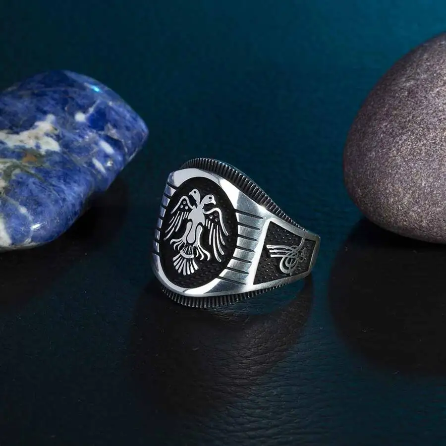Ottoman Coat of Arms - Tughra Motif Ring Two Eagle Head Silver Ring Gerat Seljuk Emparie Model Ring Silver Men Ring
Ottoman Coat of Arms - Tughra Motif Ring Two Eagle Head Silver Ring Gerat Seljuk Emparie Model Ring Silver Men Ring