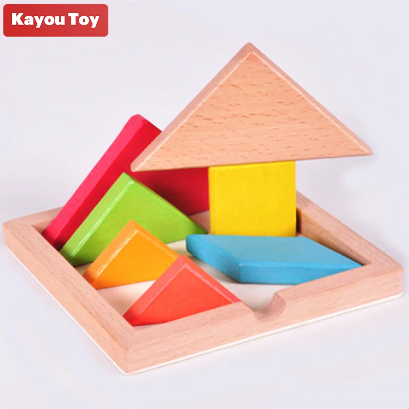 

Kids Montessori Wooden Tangram Jigsaw Puzzle Wood Toys Colorful IQ Game Brain Teaser Intelligent Educational Toys for Children