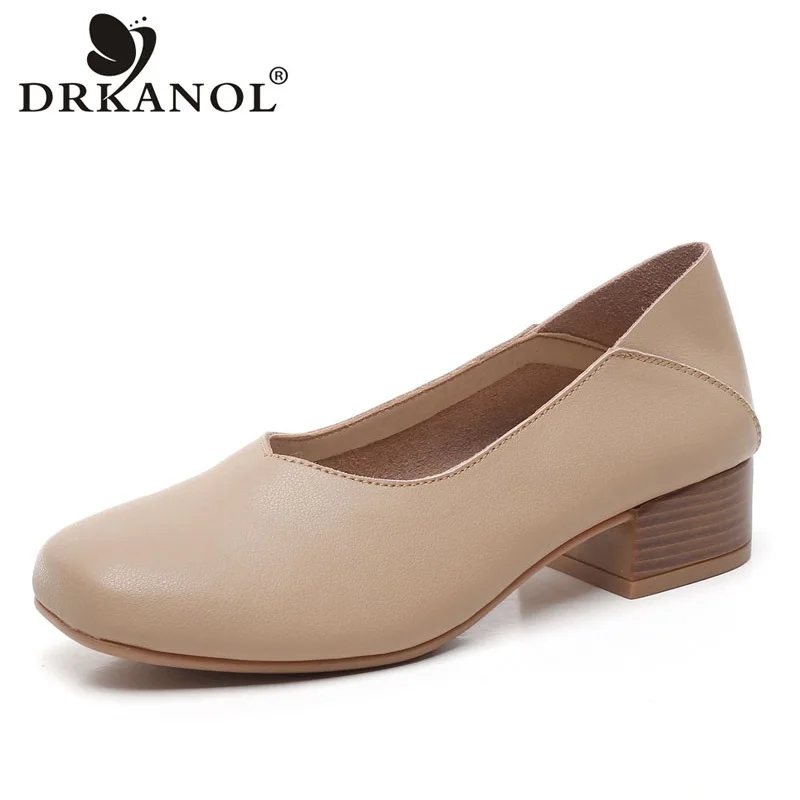 DRKANOL Fashion Genuine Leather Thick Heel Shoes Women Pumps Spring Shallow Square Toe Slip On Office Lady Female Single Shoes 
DRKANOL Fashion Genuine Leather Thick Heel Shoes Women Pumps Spring Shallow Square Toe Slip On Office Lady Female Single Shoes