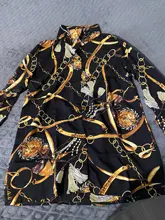 Blusa holgada de Chifón con manga larga para verano, camisa de chifón de oficina con estampado y botón de abajo para mujer