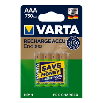 BATTERY VARTA RECHARGEABLE ACCU ENDLESS LR03 AAA 750MAH PACK 4 UNI
BATTERY VARTA RECHARGEABLE ACCU ENDLESS LR03 AAA 750MAH PACK 4 UNI