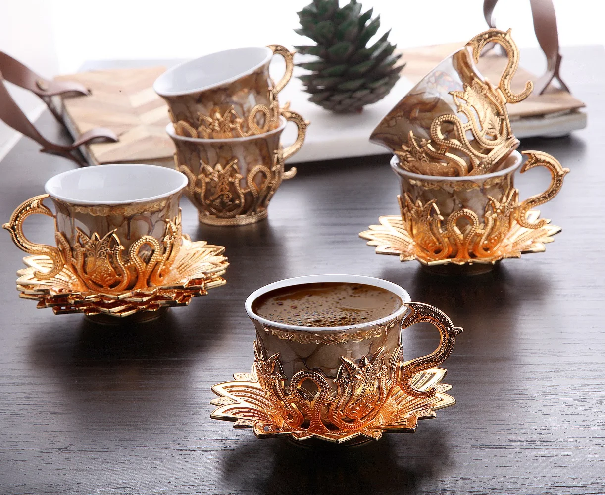 Turkish Coffee Set - Gold Color- Brown Cups 
Turkish Coffee Set - Gold Color- Brown Cups
