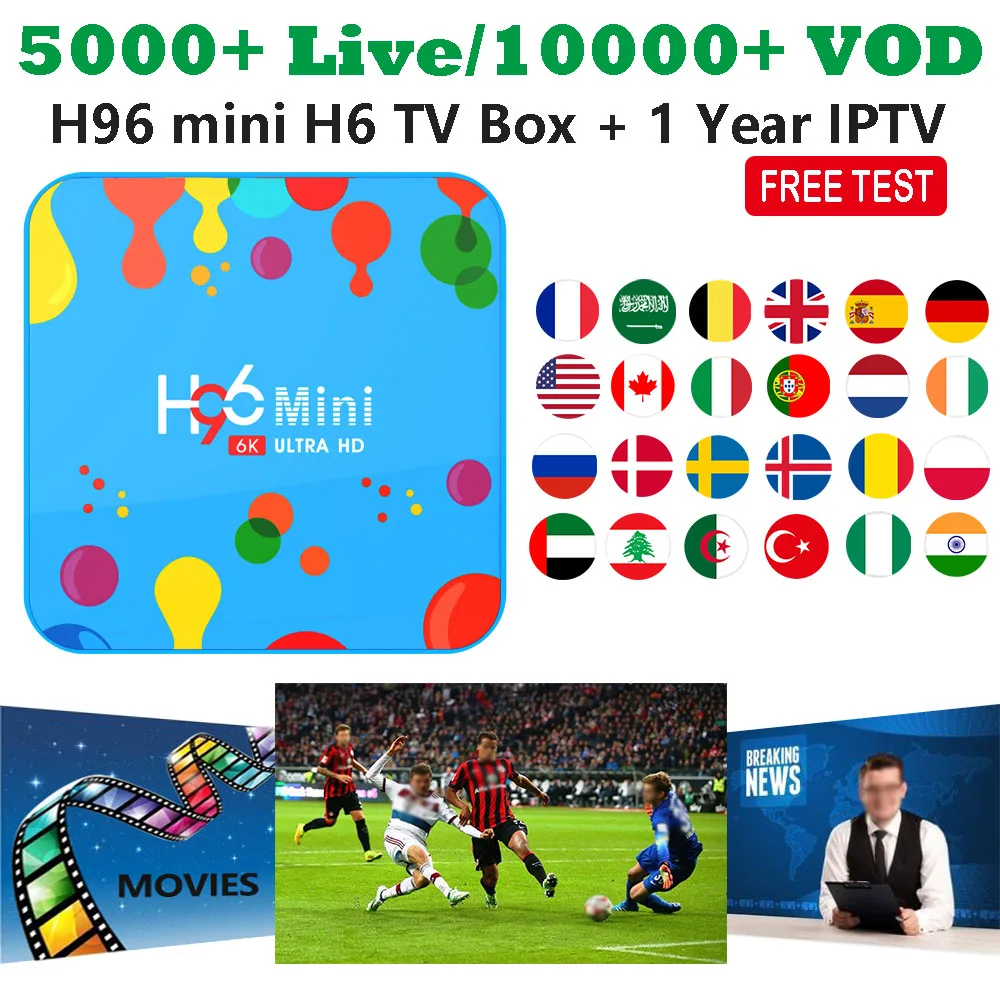 H96 mini H6 TV Box Android 9.0 with 1 year IPTV subscription French IPTV Arabic USA 5000+ Live 10000+ VOD 6K Smart IPTV Box
H96 mini H6 TV Box Android 9.0 with 1 year IPTV subscription French IPTV Arabic USA 5000+ Live 10000+ VOD 6K Smart IPTV Box